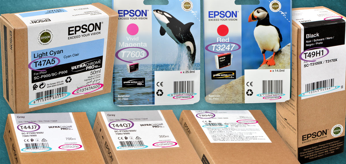 Epson SureColor Packungslabel der Patronen