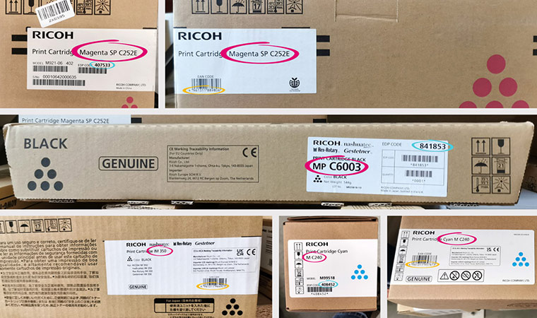 Kennzeihnung auf der Ricoh Toner Verpackung